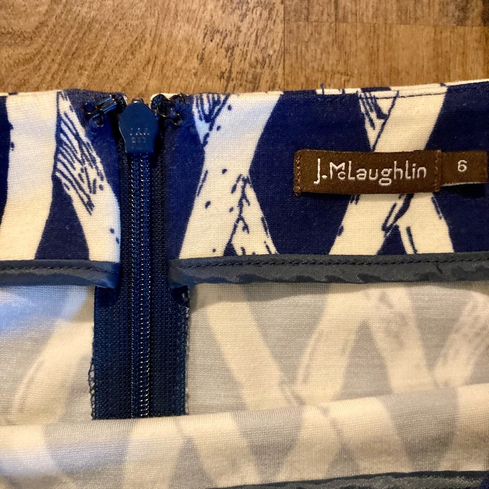 J McLaughlin Navy & White Bamboo Trellis Print Pencil Skirt Resort Luxury EUC - Picture 7 of 12